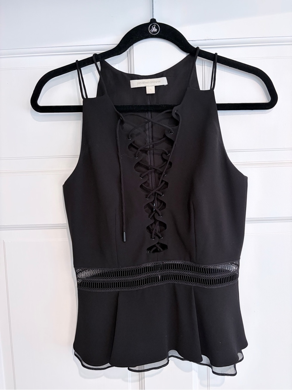 Jonathan Simkhai Black Corset Peplum Top Size 0